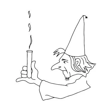 Beautiful hand-drawn vector illustration of the old sorcerer is making the Stock Illustration