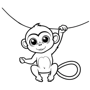 Beautiful hand-drawn vector illustration of funny monkey hanging isolated on a Stock Illustration