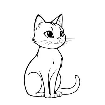 Beautiful hand-drawn vector illustration of funny cat sitting on a white Stock Illustration