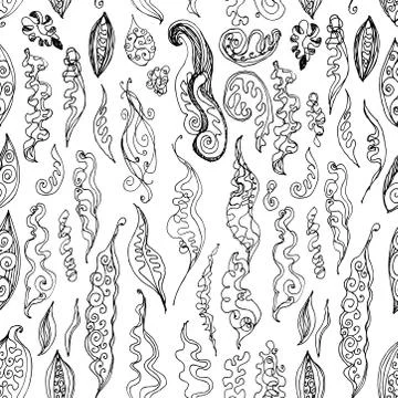 Beautiful Hand drawn wave seamless pattern isolated on white background black Stock Illustration
