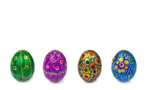 Beautiful hand painted easter eggs. Isolated image on a white background Stock Photos