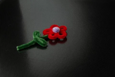 Beautiful Handmade Pipe Cleaner Red Flower Craft Single Stock Photos