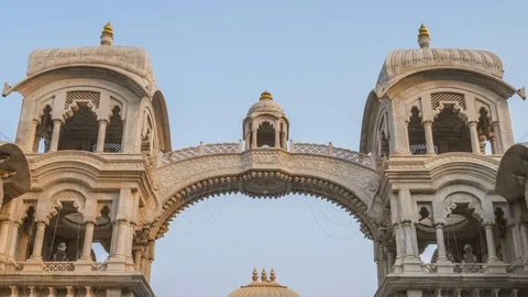 Beautiful Hare Krishna temple in Vrindavan, 4k time-lapse footage Stock Footage 83691131