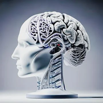 Beautiful head of a cyborg, an artificial intelligence. Stock Illustration