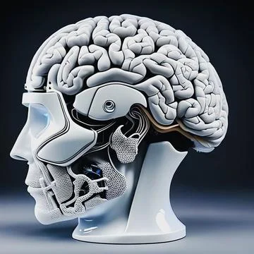 Beautiful head of a cyborg, an artificial intelligence. Stock Illustration