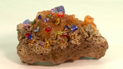 Beautiful Heart-shaped diamonds in various colors set on a raw opal gemstone  Stock Footage 253022716