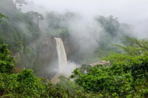 Beautiful hidden Ekom Waterfall deep in the tropical rain forest of Cameroon Stock Photos
