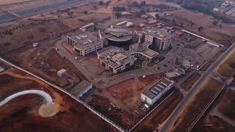 Beautiful high angle view of the NILDS large office building in Abuja, Nigeria Stock Footage 328855682
