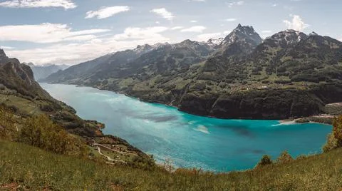 Beautiful high angle view over lake Walen in Sankt Gallen Switzerland Stock Photos