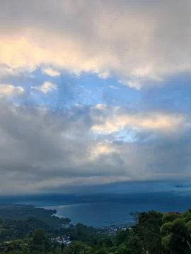 Beautiful high angle view of a volcanic lake Stock Photos