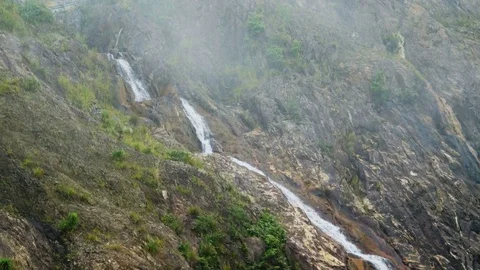 Beautiful high waterfall close-up Stock Footage 73635013