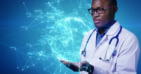 Beautiful Hologram Slow Motion Portrait Successful Doctor Working with Stock Footage 156970341