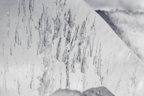 A beautiful horizontal macro texture in white and black color of ice in winte Stock Photos