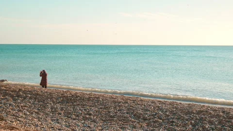 Beautiful horizontal panoramic view of a seashore in sunset with rule of thirds. Stock Footage 144508321