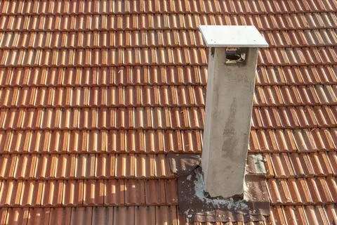 A Beautiful horizontal texture of part of an old orange roof of clay tiles wi Stock Photos