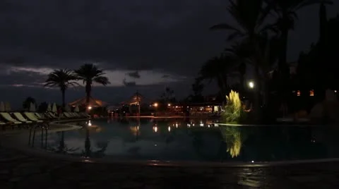 Beautiful hotel pool at night Stock Footage 20588053