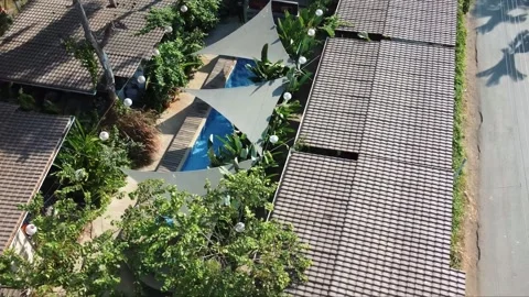 Beautiful hotel view with drone camera. restaurant view, Hotel inner view Stock Footage 284376083