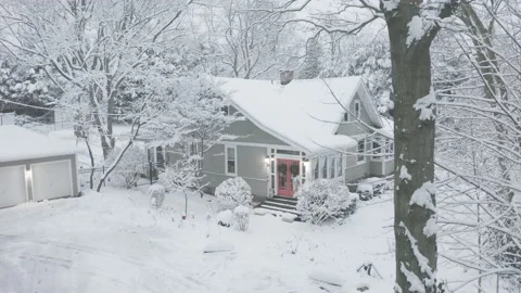 Beautiful house covered in snow with nobody around Stock Footage 145283953