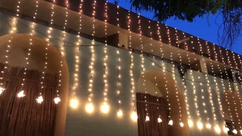Beautiful House Decorative String Lights at Night in Pakistan Stock Footage 345077711