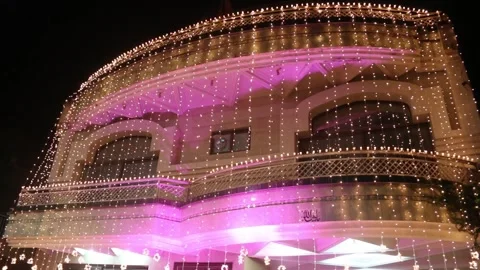 Beautiful House Decorative String Lights at Night in Pakistan Stock Footage 345274047