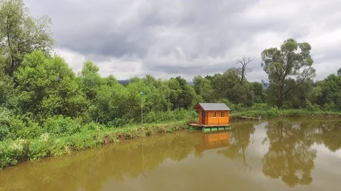 Beautiful house on lake Stock Footage 101215372