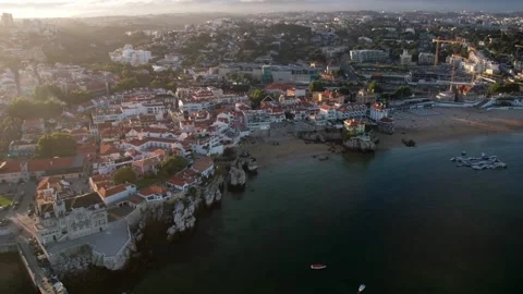 Beautiful hyperlapse drone footage over Cascais Bay in Lisbon region, Portugal Stock Footage 245242174
