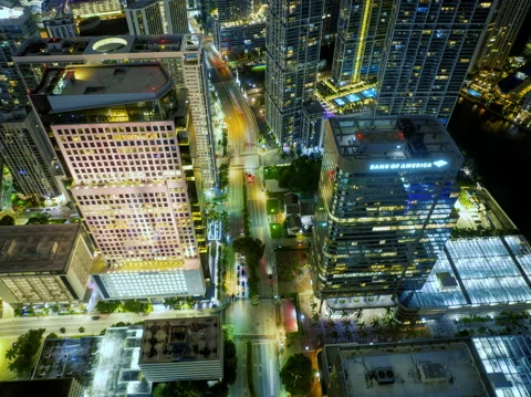 Beautiful Hyperlapse inside Miami Downtown buildings at night Stock Footage 239588596