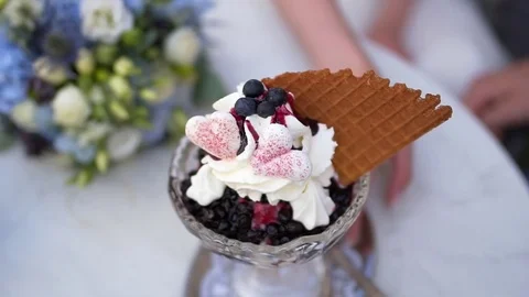 Beautiful ice cream is on the table Stock Footage 79384962