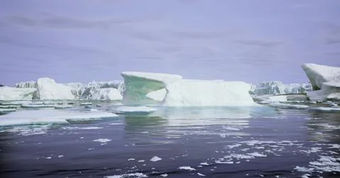 Beautiful ice formations and calm waters in a polar landscape at twilight Stock Illustration