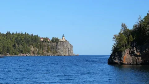 Beautiful iconic Split Rock Ligthhouse on Lake Superior in Minnesota Stock Footage 165467424