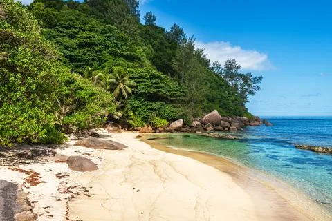 Beautiful Idyllic Beach At Anse Consolation Stock Photos