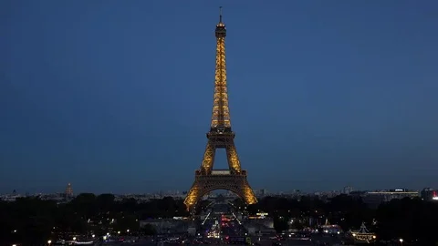 Beautiful illuminated Eiffel tower, romantic tourism Video stock 69181975