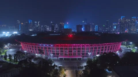 Beautiful Illuminated Light Facade at Gelora Bung Karno, Lighting Design Video stock 131191237