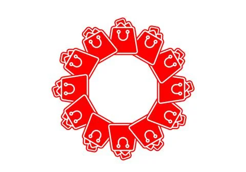 Beautiful illustration in the form of an empty circle consisting of red shopping Stock Illustration