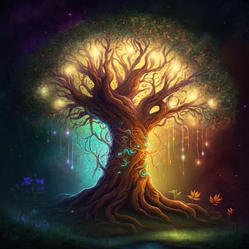 Beautiful illustration of magic tree of life, sacred symbol. Personal Stock Illustration