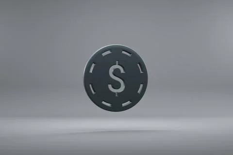 Beautiful illustration Poker Token Dark symbol icons on a grey background. 3d Stock Illustration