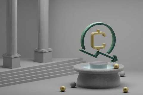 Beautiful illustrations Cryptocurrency Coin Down symbol icon on a fountain an Illustrazione stock