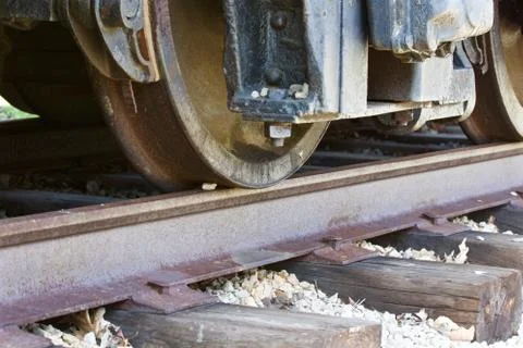 Beautiful image with the old train wheels and the road Foto stock