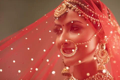 Beautiful Indian Bride under a veil	 Stock Photos