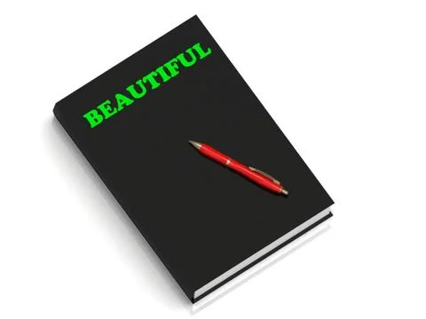 BEAUTIFUL- inscription of green letters on black book on white background Stock Illustration