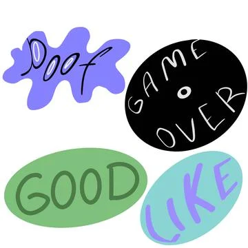 Beautiful inscription text for stickers withe text game over like good and poof Ilustração Stock