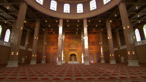Beautiful interior and ceiling of mosque Stock Footage 88336602