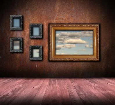 Beautiful interior backdrop with antique frames Illustrazione stock