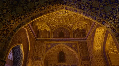 Beautiful interior of a mosque building in samarkand Stock Footage 163985395