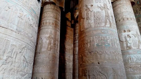 Beautiful interior of the Temple of Dendera or the Temple of Hathor. Egypt Stock Footage 95205307