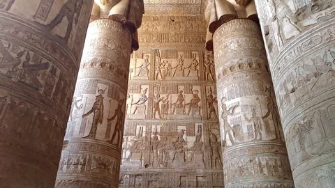 Beautiful interior of the temple of Dendera or the Temple of Hathor. Egypt Stock Footage 102772148