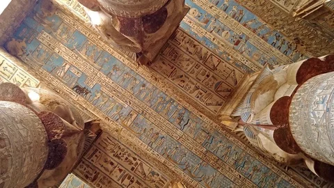 Beautiful interior of the temple of Dendera or the Temple of Hathor. Egypt Stock Footage 109301485