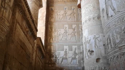 Beautiful interior of the Temple of Dendera or the Temple of Hathor. Egypt, Dend Stock Footage 125428535