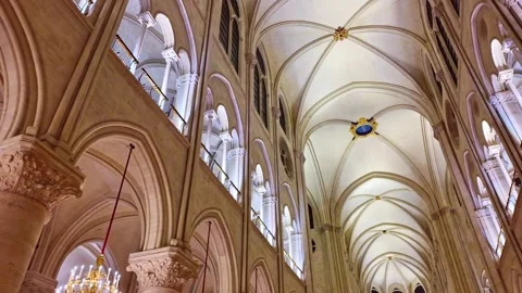 Beautiful interior view of the gothic Notre Dame cathedral with vaulted Stock Footage 302562191
