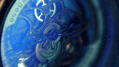 Beautiful internal structure of a skeleton wristwatch where shiny gears, wheels  库存影片 330889388